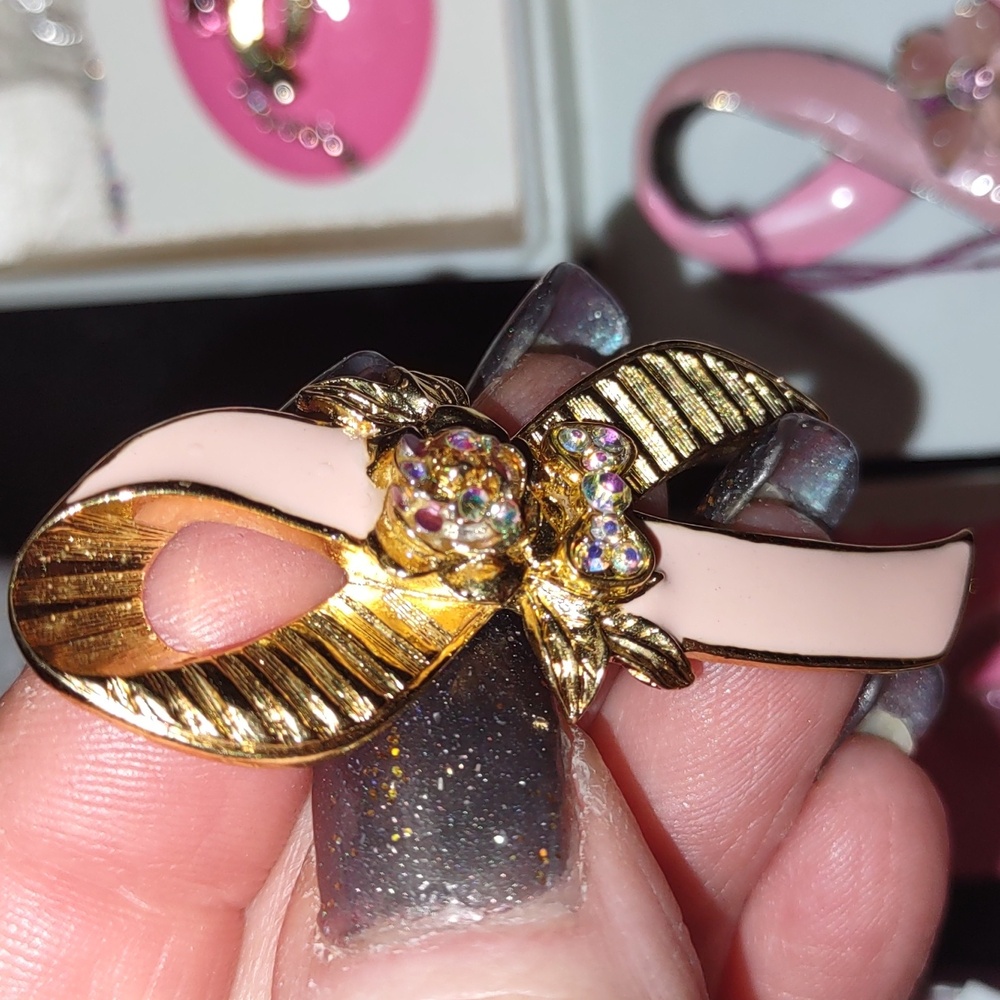 Pink Ribbon Breast Cancer Awareness Tac Pin Avon Embellished